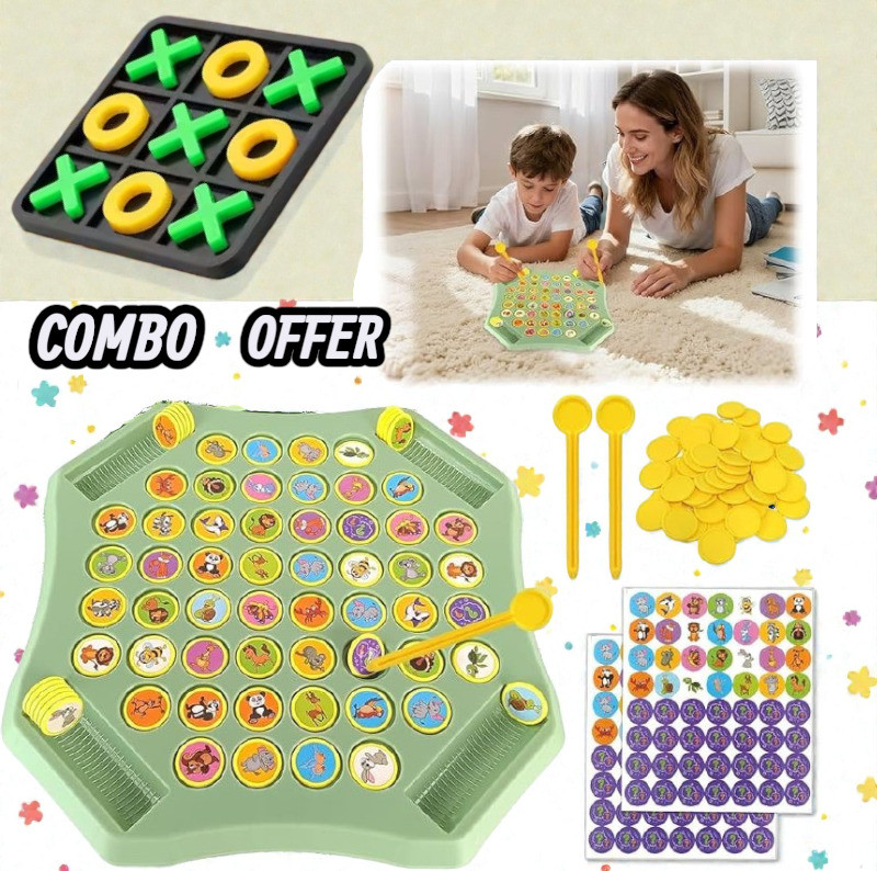 INDIEPREMIOR 2-in-1 Kids Game Set Tic Tac Toe + Memory Match Coins & Tokens(Multicolor)