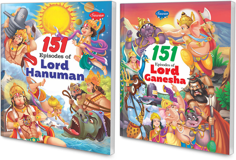 GO WOO Set Of 2 Story Books | 151 Series | Lord Hanuman & Lord Ganesha(Yellow)