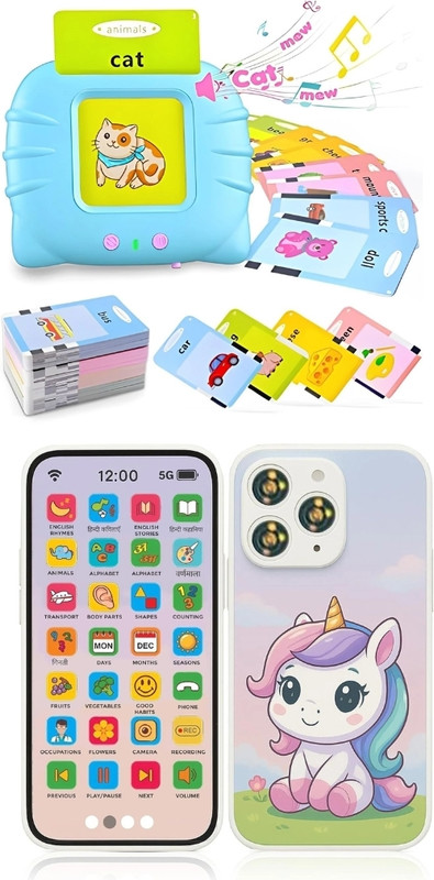 MISVI Talking Flash Card Reader + Educational Phone Toy Combo for Kids(Multicolor)