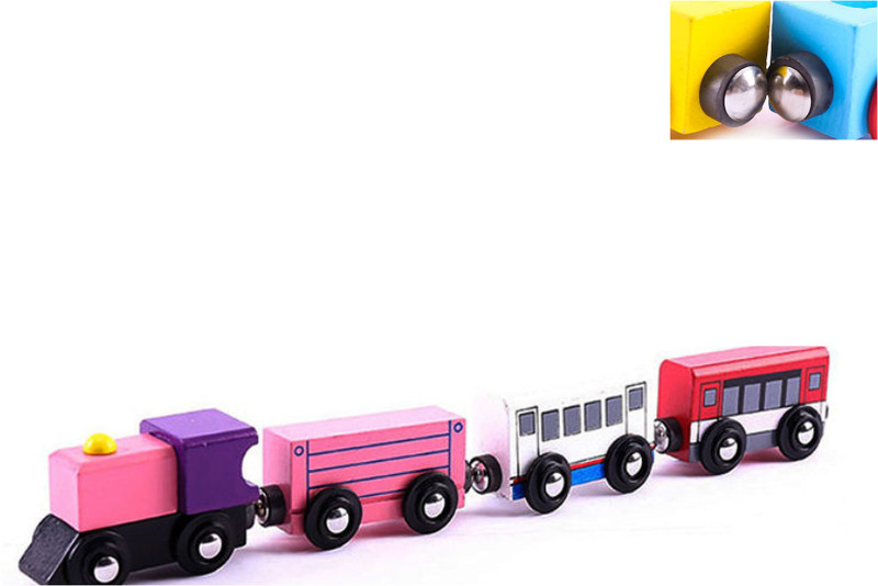 Cluttch Play Mini Wooden Magnetic Goods Train for Kids(Pink)