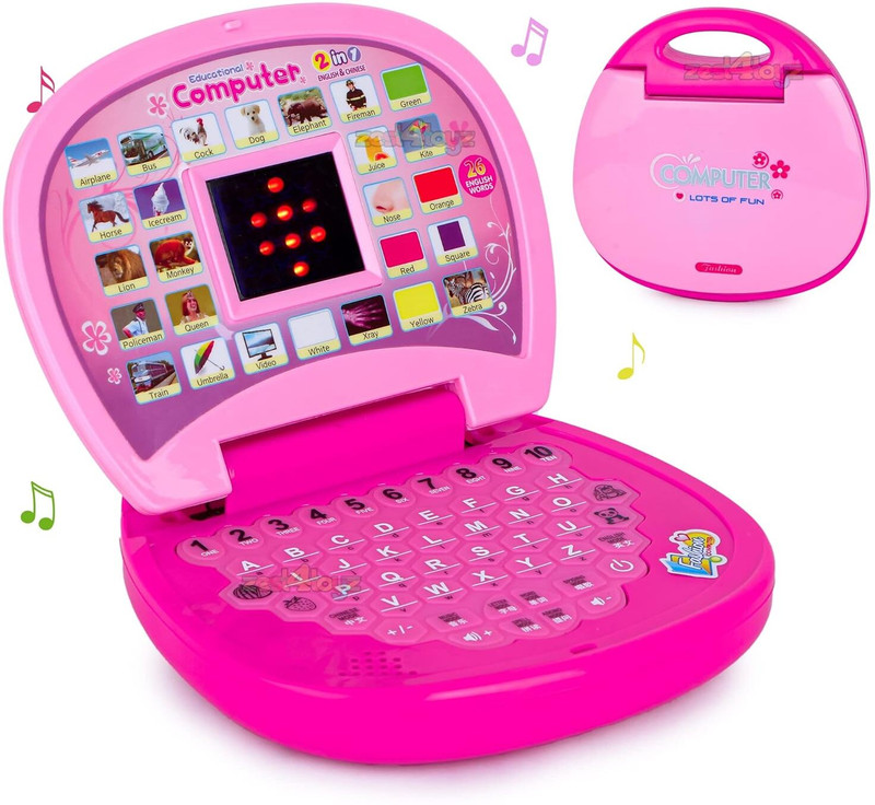 GoodsNet Battery Operated Educational Learning Laptop Toys with LED Display and Music(Pink)