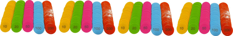MOREL PLASTIC RUMMY TOKEN 10 20 50 100 200 EACH OF 80 PCS TOTAL 400 TOKEN MULTICOLOR.(Multicolor)