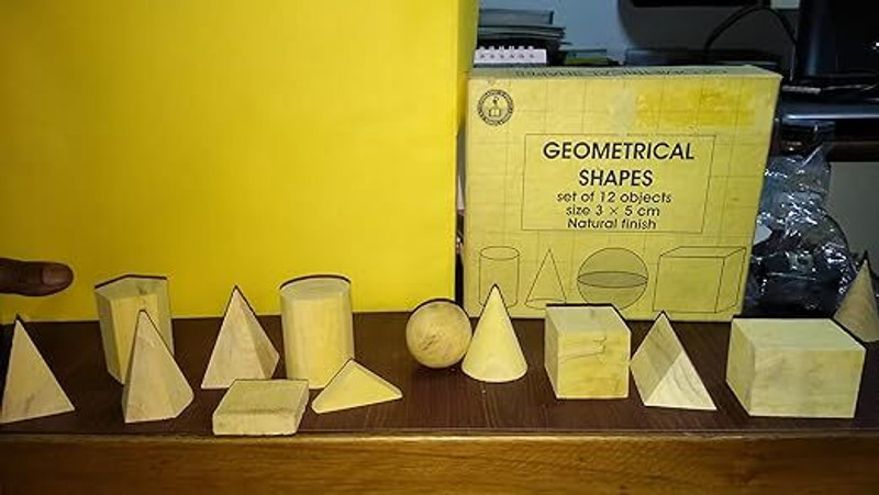 wkm Geometrical Model Figure Natural Finish [Set of 12 Different Shapes](Yellow)