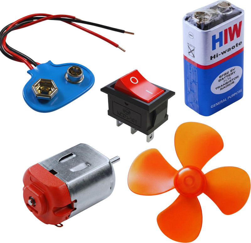careforkids Complete Mini Fan DIY Kit - Motor, Blade, 9V Battery & Connector(Multicolor)