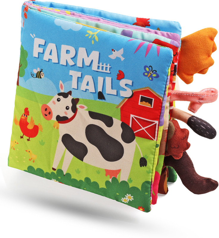Intellibaby Farm Tails Sensory Book for Babies,Non-Toxic Early Learning Washable Cloth Book(Multicolor)