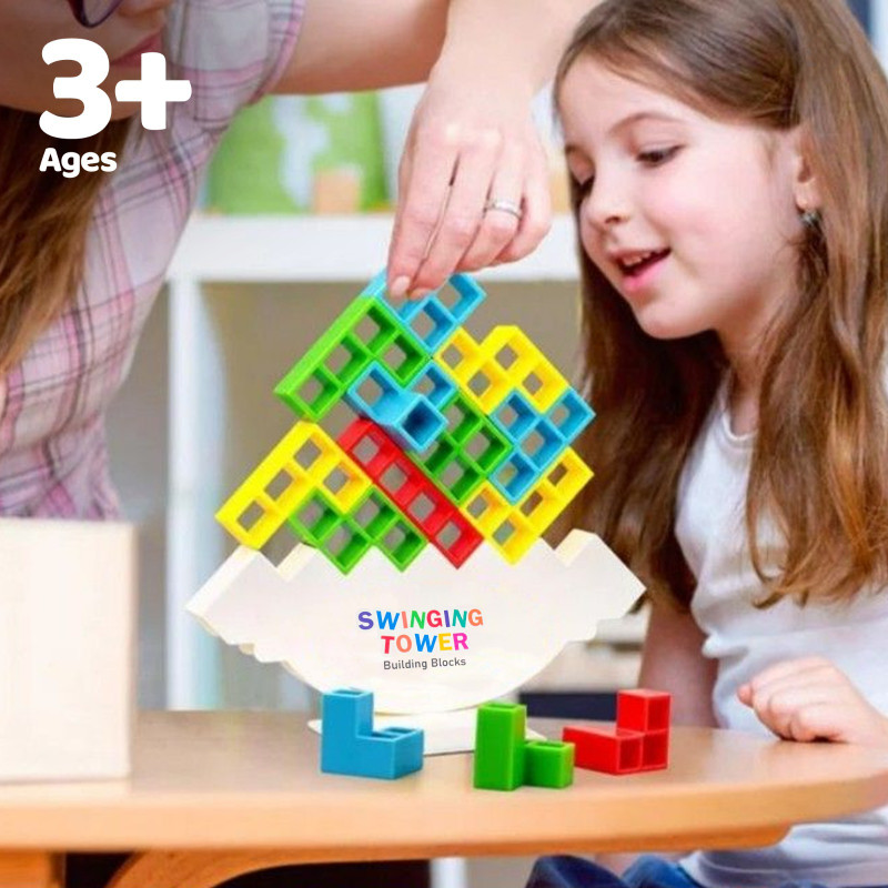 ENGINEDIGITAL Swinging Tower Stacking Cubes Puzzle Toy Kids and Adults 16 Pcs, Balance Game(Multicolor)