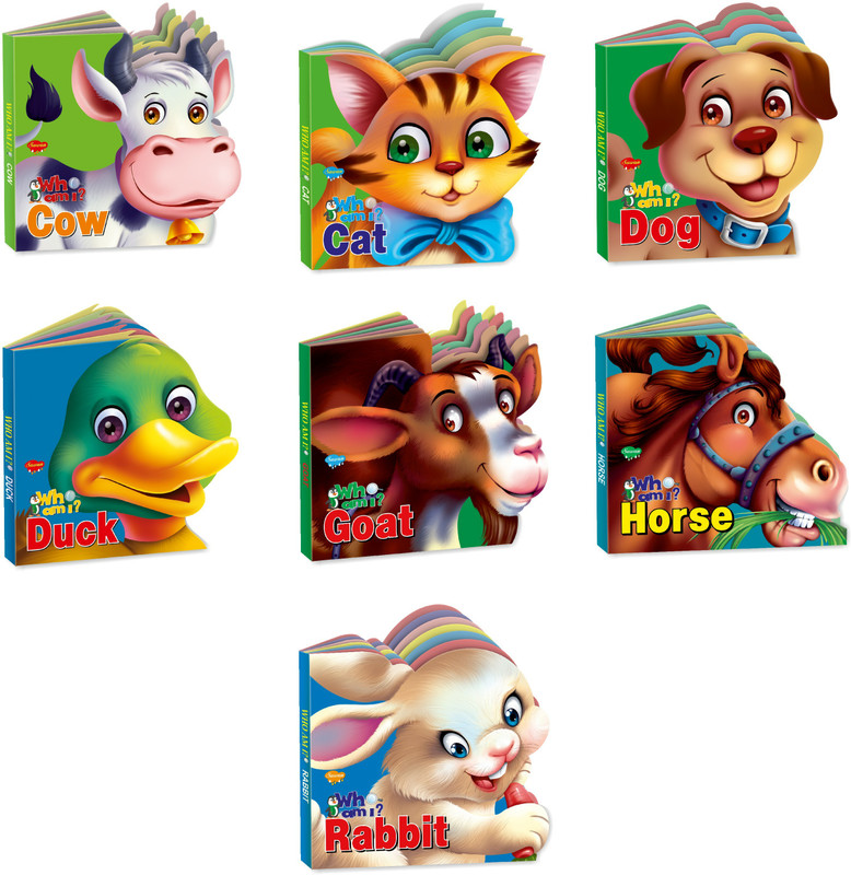 GO WOO Learn About Domestic Animals | Who Am I Die-Cut Shape Board-Books | Pack Of 7(Green)
