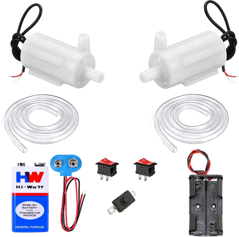 NEXT GEEK Submersible Mini water pump with 9v, AA Holder Switch and pipe Science Kit(White)