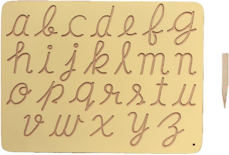 RCW Wooden Tracing Board for Kids Small Cursive ABC Writing Practice Slate & Pencil(Brown)