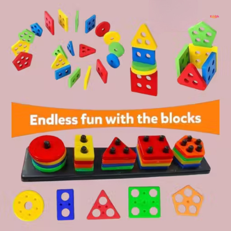 KIDDOH TinyGenius Kids Geometric Shape Matching and Stacking Educational Toy Set(Multicolor)