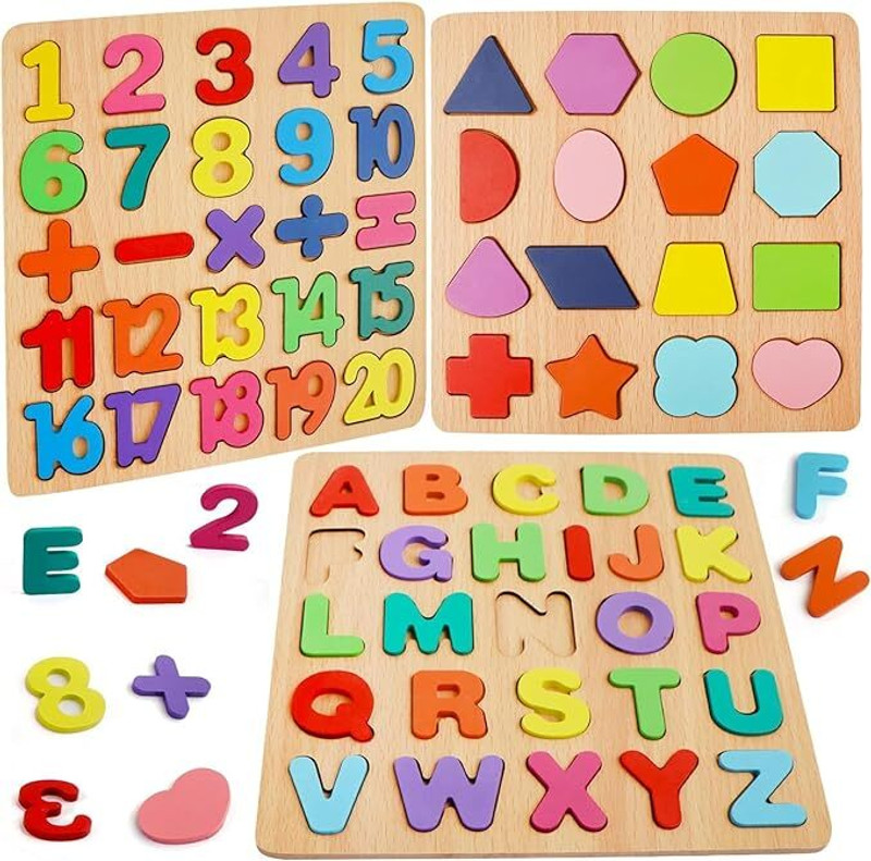 PRIVATECAVE Wooden Learning Educational ABCD Board ,alphabet and shape puzzle for Kids(Brown)