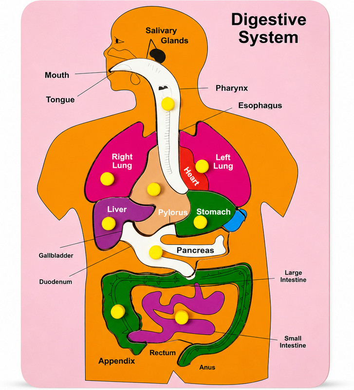 ThinkzyPlay Wooden Knob Puzzle - Digestive System(Orange)