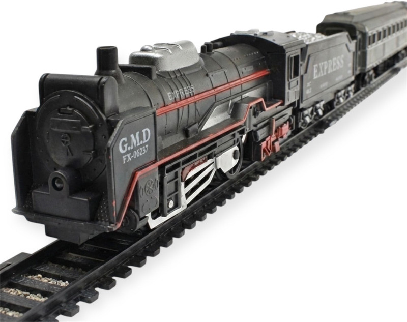 Liztora 19 Pcs Battery Operated Toy Train Set with LED Light Engine & Railway Track(Black)