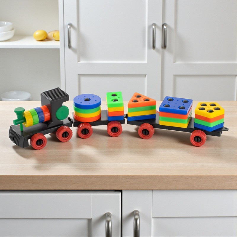 Fizzy Funs Geometric Train Blocks Shape Sorting Stacking Toy for Kids(Multicolor)
