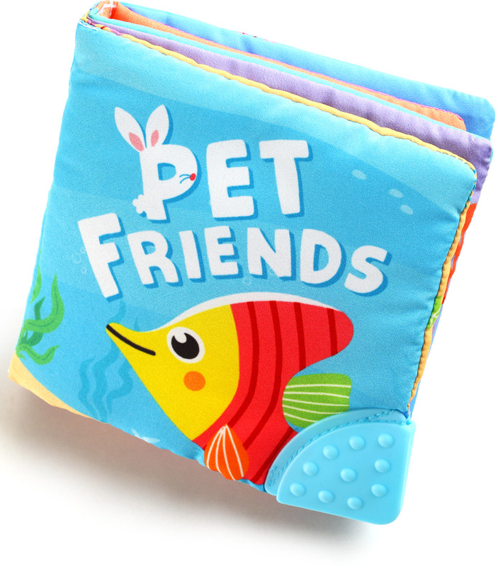 Intellibaby Pet Friends Cloth Book with Integrated Teether for Babies, Soft & Safe, 8 Pages(Multicolor)