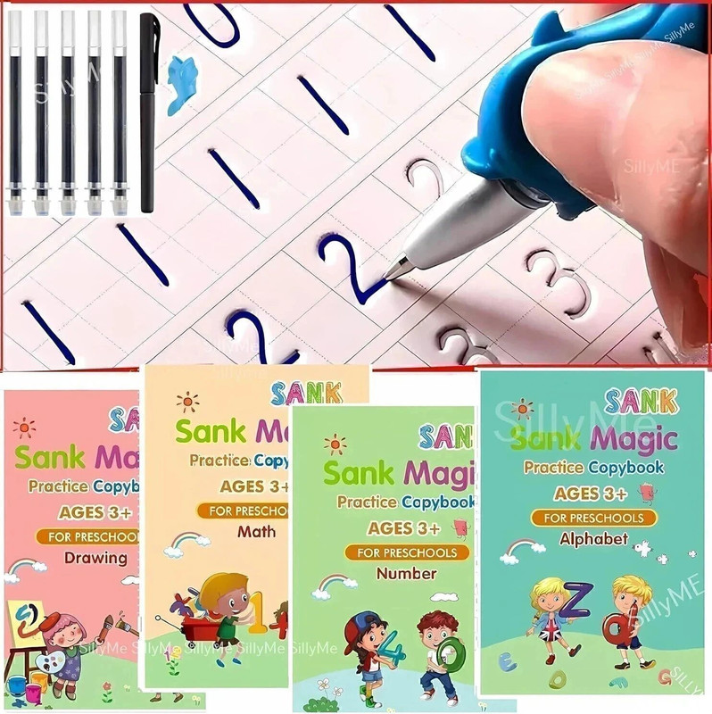 ALORNOR Magic Practice Copybook, (4 BOOK,10 REFILL) Number Tracing Book for Preschoolers(Multicolor)
