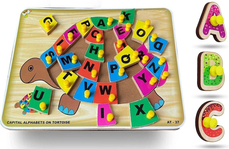 ARVANA Wooden Alphabets Tortoise Puzzle Learning Toy Board Game for Kids brain teasers(Brown)