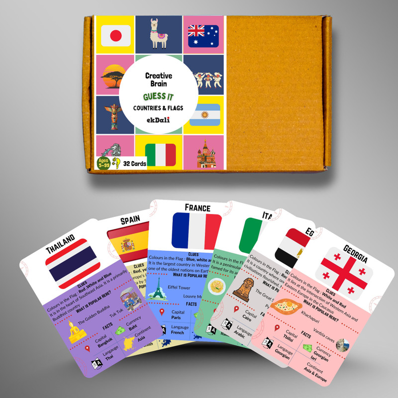 ekdali Flag Fun: Educational Flashcards Featuring World Country Flags - 32 cards(Multicolor)