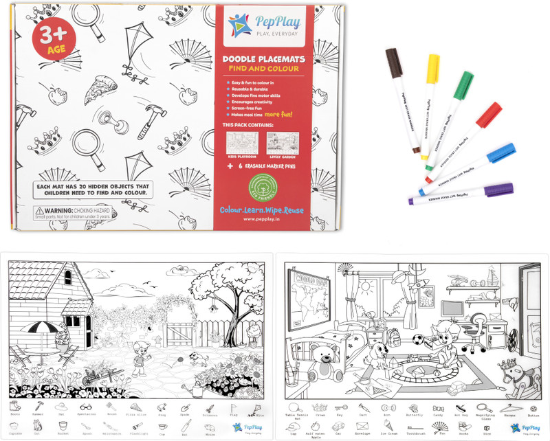 PepPlay Find & Color Doodle Placemats Art & Craft Activity Kit for Kids(White)