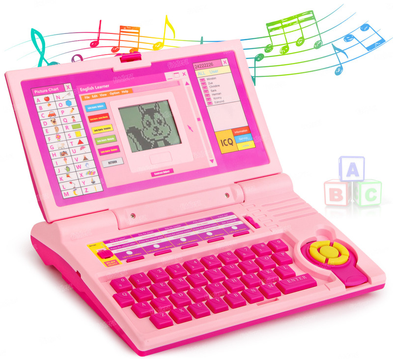 FIDDLERZ Educational Kids Laptop Toy with 20 Learning Activities Alphabet Numbers Words(Pink)