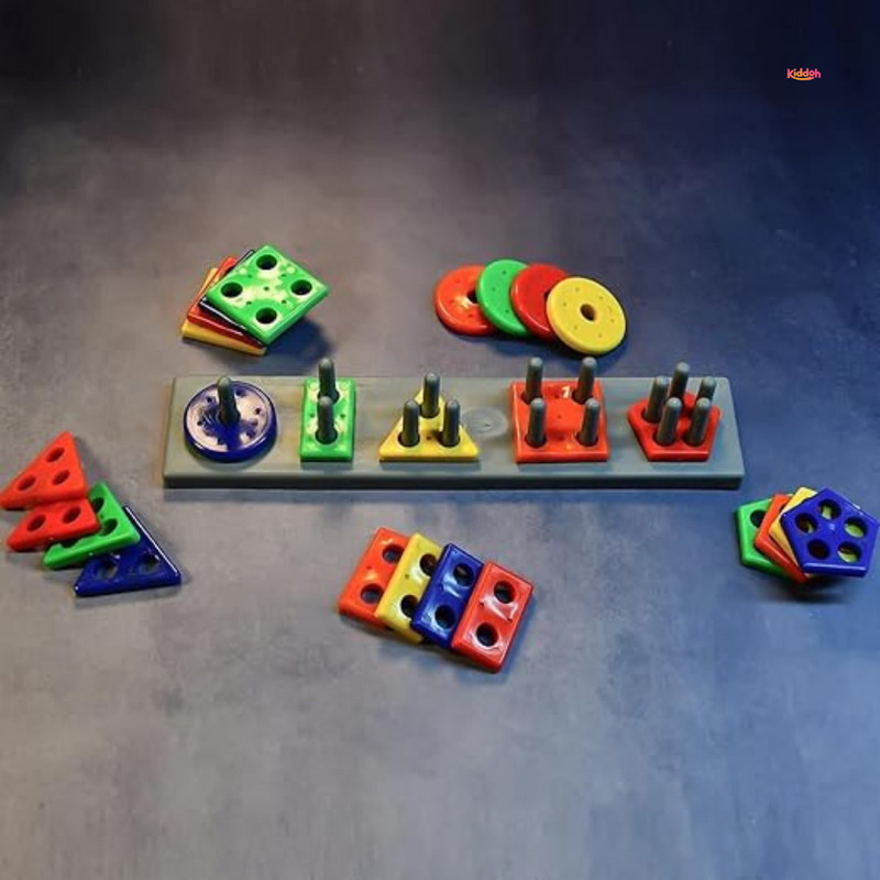 KIDDOH BrightBlocks Kids Geometric Shape Stacker Educational Toy with Base Board(Black)