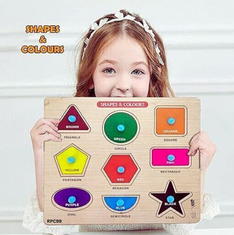RPC99 Learn Different Geometric Shape&Colors Montessori Shapes Wooden Board,Kids(Multicolor)