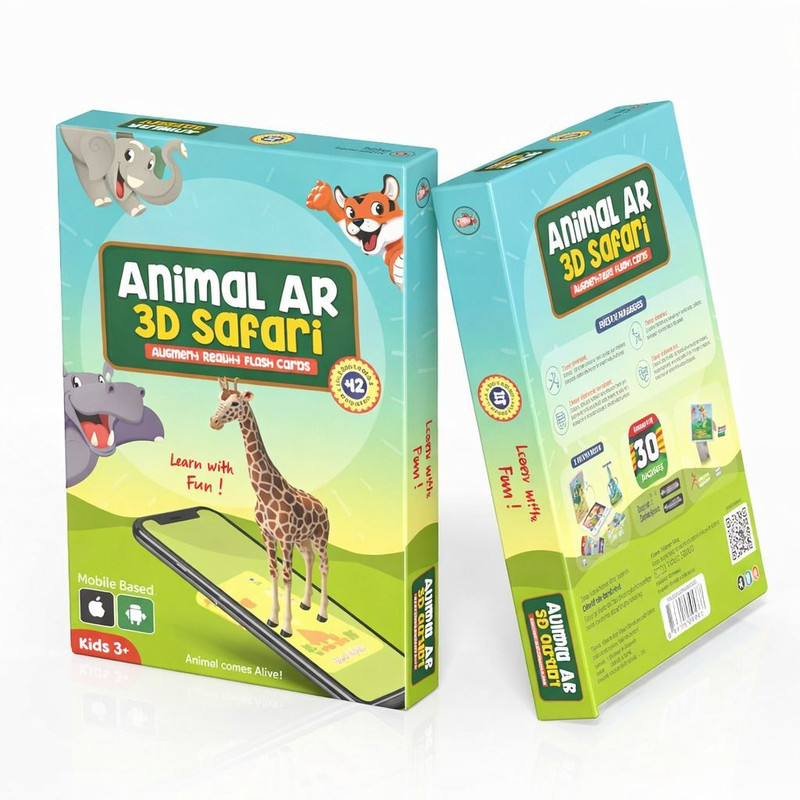 LUVIXO Animal AR 3D Safari Educational Toy with 42 Flash Cards for Kids 3+ Years(Green)