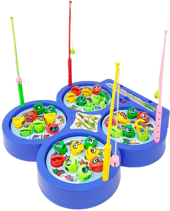 GoBaby Kids Fish Catching Game with Sound, Include 32 Pieces Fishes and 4 Fishing Rods(Blue)