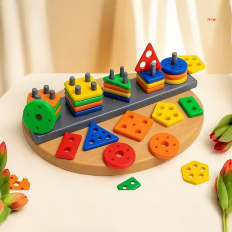 KIDDOH LittleThinker Wooden Geometric Shape Sorter and Stacking Toy for Early Education(Multicolor)