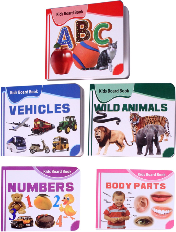 ZEQTOS Pocket Board Book Set of Alphabets, Body Parts, Numbers, Animals, Vehicles(Multicolor)