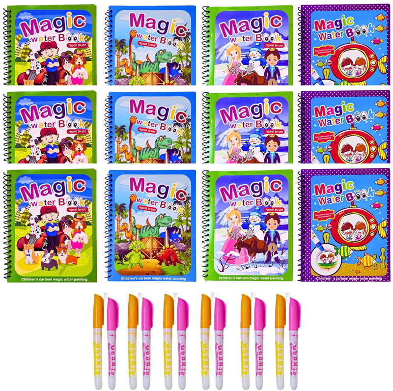 PRIMEFAIR 6 PACK Water Coloring Book for Toddlers - Mess Free Water Painting Book,Reusable(Multicolor)