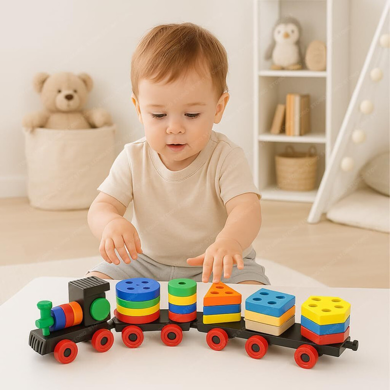 Novexa TRAIN GEOMETRIC BLOCKS SHAPE SORTING & COLOR STACKING TOY FOR KIDS (BOY&GIRL)(Multicolor)