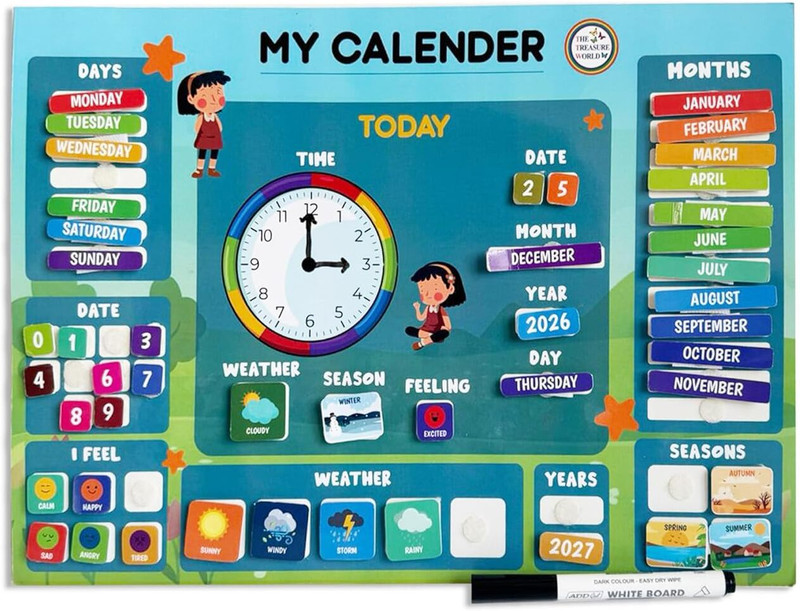 THE TREASURE WORLD Kids Learning Calendar and Clock Toy for Age 3-8 Years Educational Board(Multicolor)