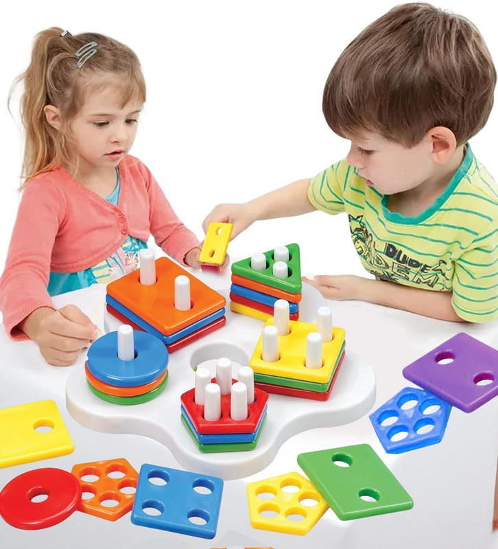 BOZICA Geometric Shape Color Sorting ,Stacking Blocks Preschool Puzzles for kids(26 Pieces)