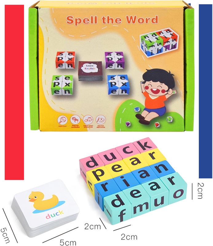 poksi Spell The Word Wooden Spelling Game for Kids with Flash Cards & Letter Cubes(Multicolor)