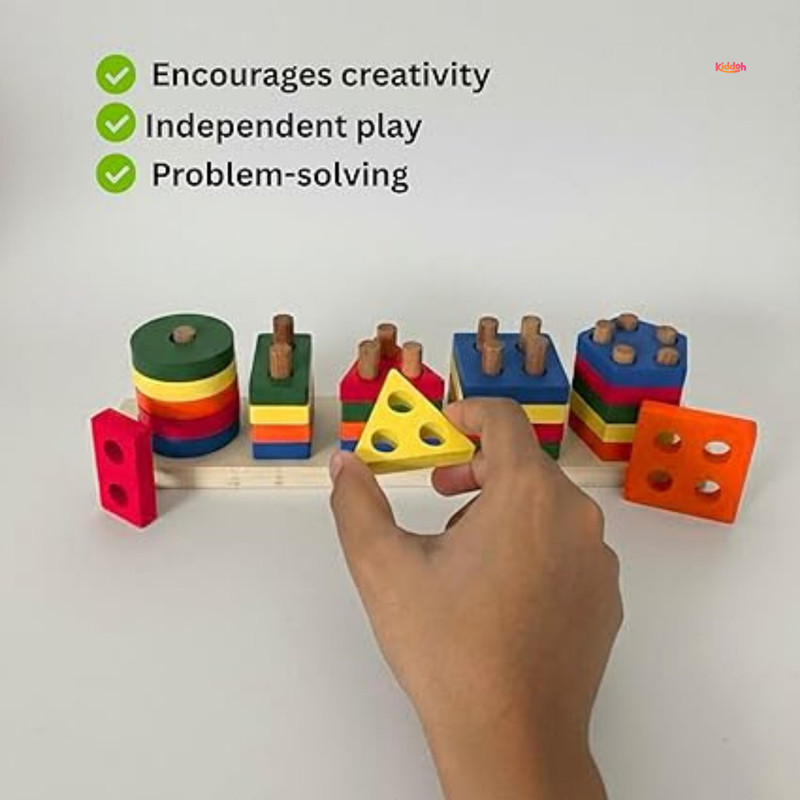 KIDDOH EduStack Montessori Shape Sorting & Color Matching Wooden Toy for Toddlers(Black)