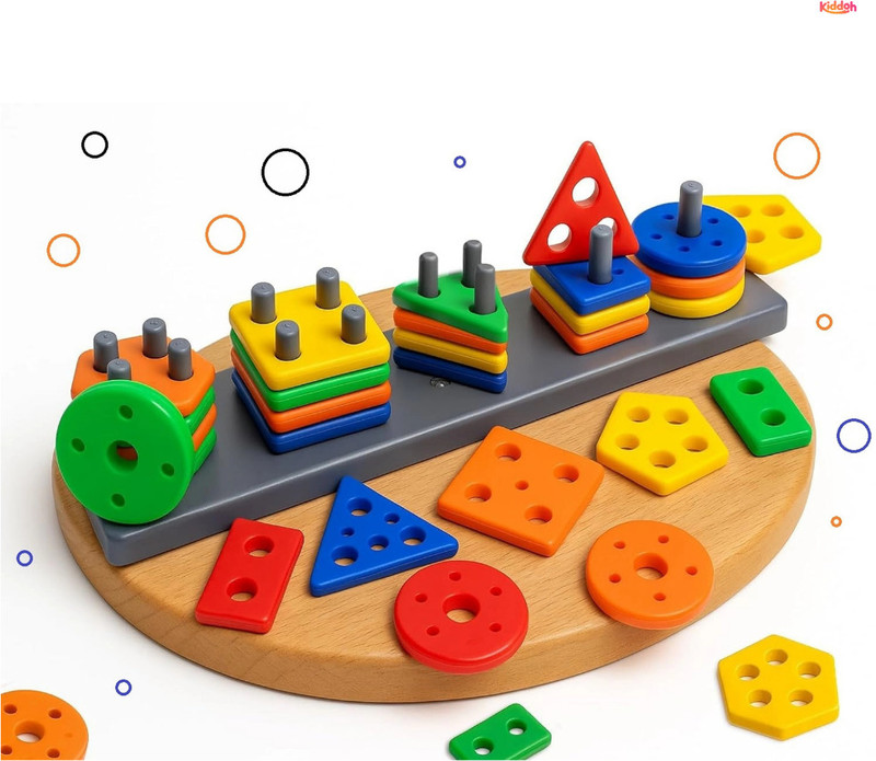 KIDDOH SkillBuilder Kids Shape Sorting & Color Recognition Wooden Toy Set(Black)