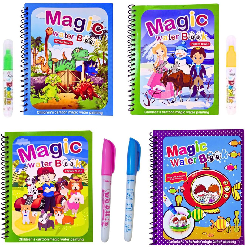 PRIMEFAIR 4Pc Water Coloring Books for Kids, Painting Drawing Book for Toddlers 2-10 Years(Multicolor)