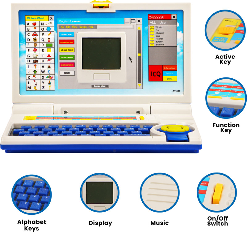 COZYFY Educational Kids Laptop Learning Toy with Mouse Games 20 Fun Computer Activity(Blue)