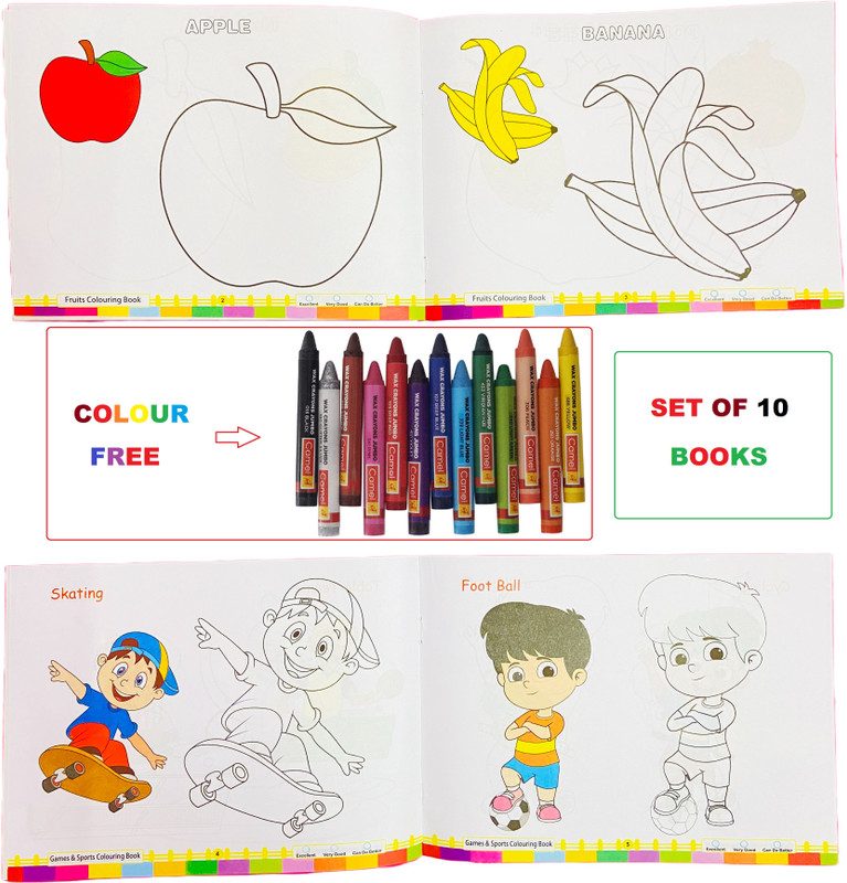 AP SINHA Colouring Drawing Book For Kids Pack Of 10 (Paperback)(Multicolor)
