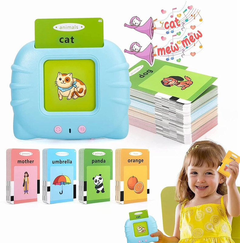 TRU TOYS Talking Flash Cards Learning Toy for Kids 224 Word Double Side Cards Sensory Toy(Blue)