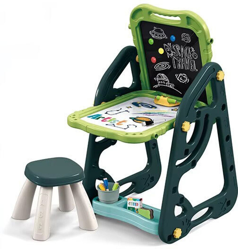 Maalove Kids Study & Drawing Board with Stool | Chalk & Whiteboard | Learning & Activity(White, Green)
