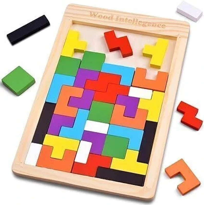 Bloombec Wooden Tetris Russian Block Jigsaw Puzzle Toy, Tetris Tangram puzzles for Kids(Multicolor)