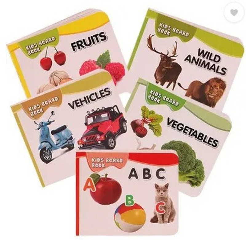 gurukanth Pocket Board Book Set of Alphabets, Fruits, Vegetable, Animals, Vehicles(Multicolor)