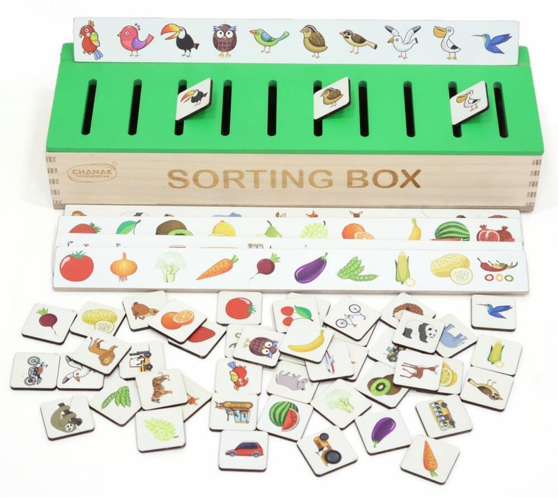 333MART Wooden Sorting Box Animal, Fruits, Shapes Matching Preschool Learning Activities(Multicolor)