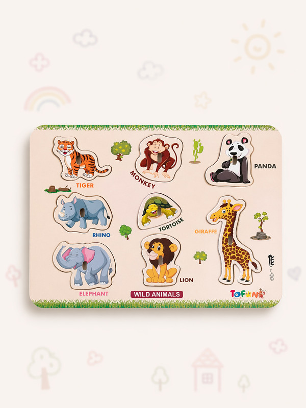 TOFANI Wooden Pegged Puzzle for Kids | Wild Animals Learning Educational Toy(Multicolor)