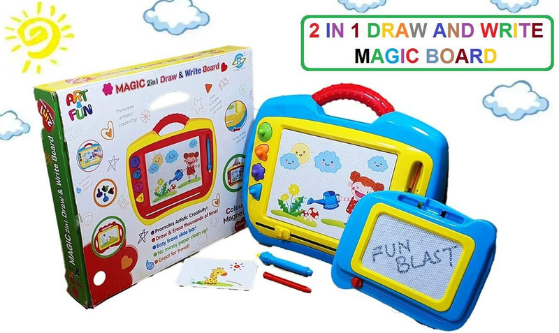 FunBlast Magic Slate with Pen, 2 in 1 Draw & Write Doodle Board, Erasable Doddle Board(Multicolor)