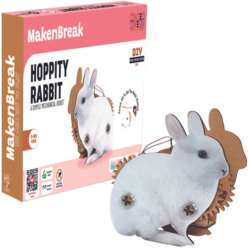 MAKENBREAK Hoppity Rabbit|DIY STEM/STEAM Toy, Bday Gift for Kid 8+ yrs,Jumping Animal Robot(Multicolor)