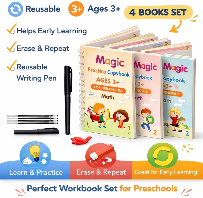 Vadhavan BrightMind Reusable Learning Kit Set (4 Books)(Multicolor)