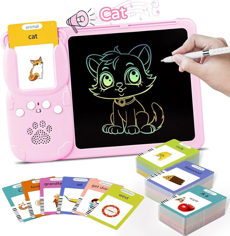 BAREPEPE Rechargeable 112 Talking Flash Cards with LCD Writing Tablet for 3-8 Years Toy(Pink)